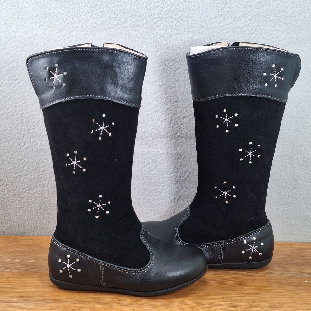 See Kai Run Alyssa Toddler Girls 9.5 Tall Riding Boots Black Snowflake